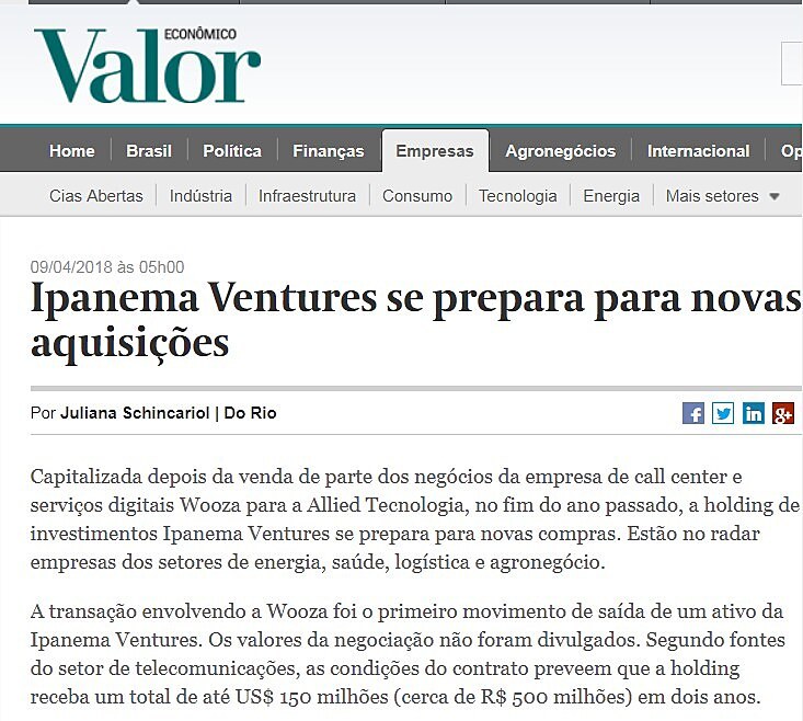 Ipanema Ventures se prepara para novas aquisies